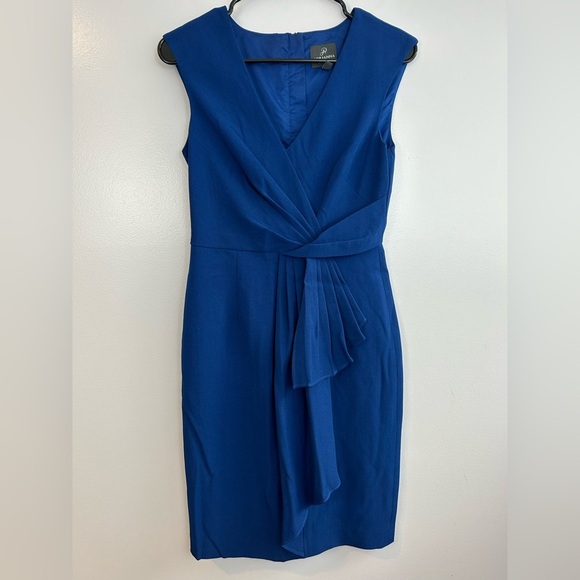 Adrianna Papell Blue Sleeveless V-neck Wrap Pleated Shift Dress Size 2 - Picture 2 of 9